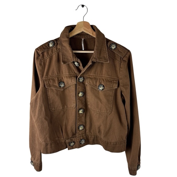 Free People brown Slouchy Denim Canvas crop jacket - Picture 4 of 10